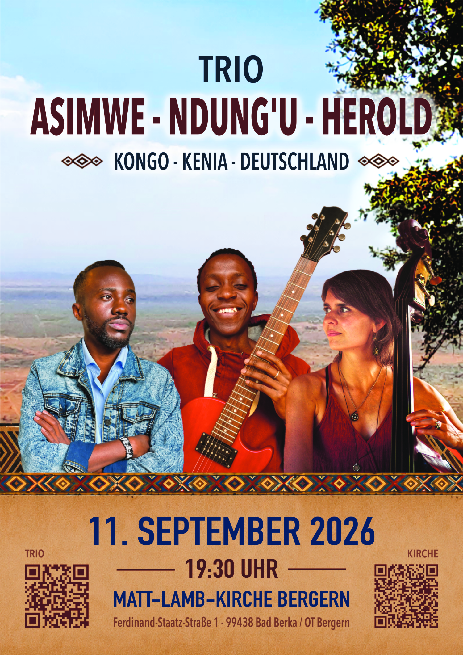 Plakat des Trio-Projekts mit Papy Asimwe, Patrick Ndung'u Muthoni und Monika Herold